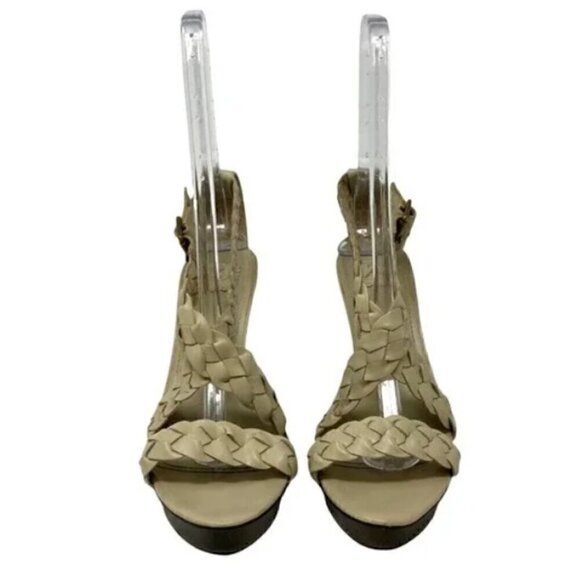 Zara Cream Leather Braided Strap Platform Open Toe Heel Sandals - Size 9.5 EU 40 - Picture 4 of 7